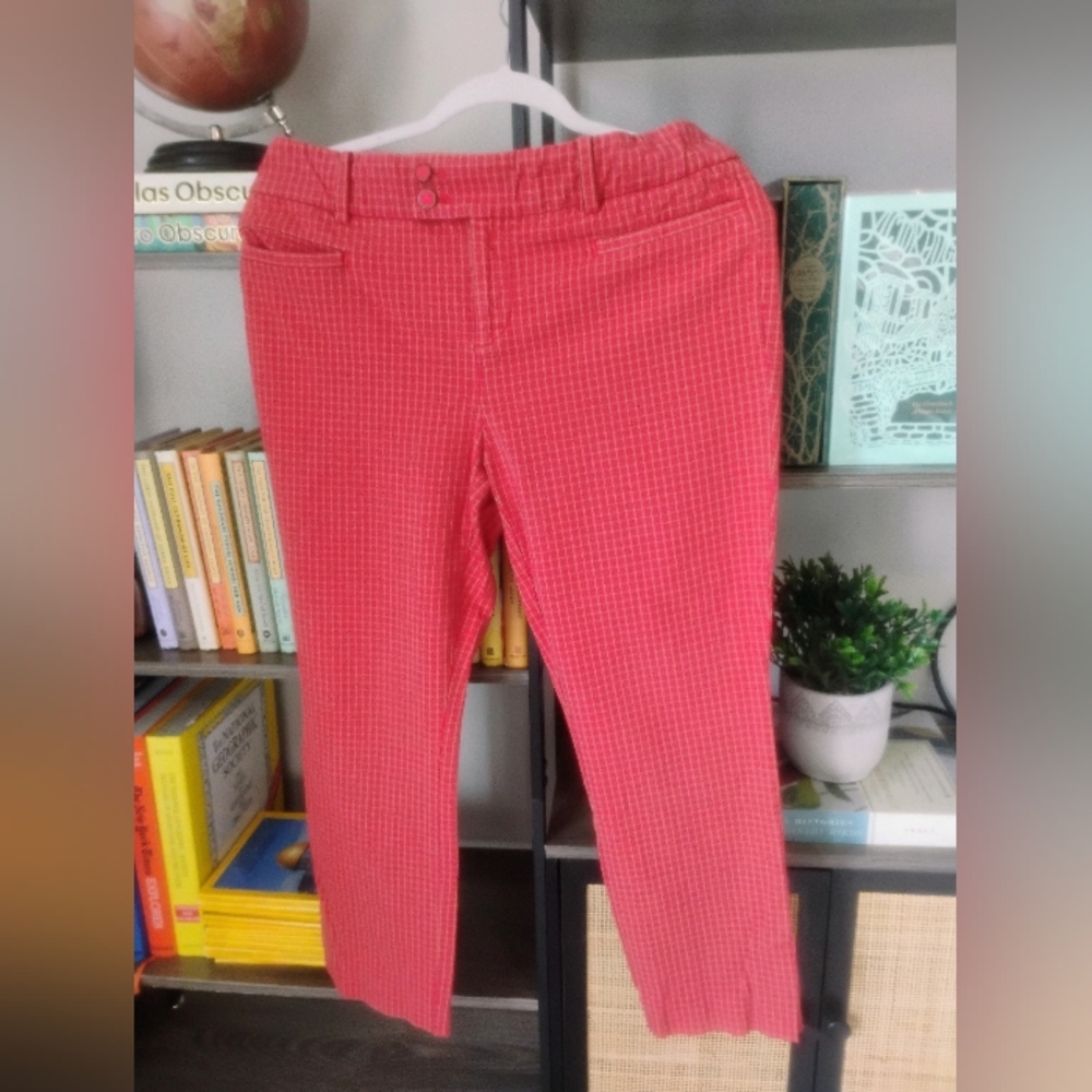 Windowpane Jewel Button Essential Slim Ankle Pant